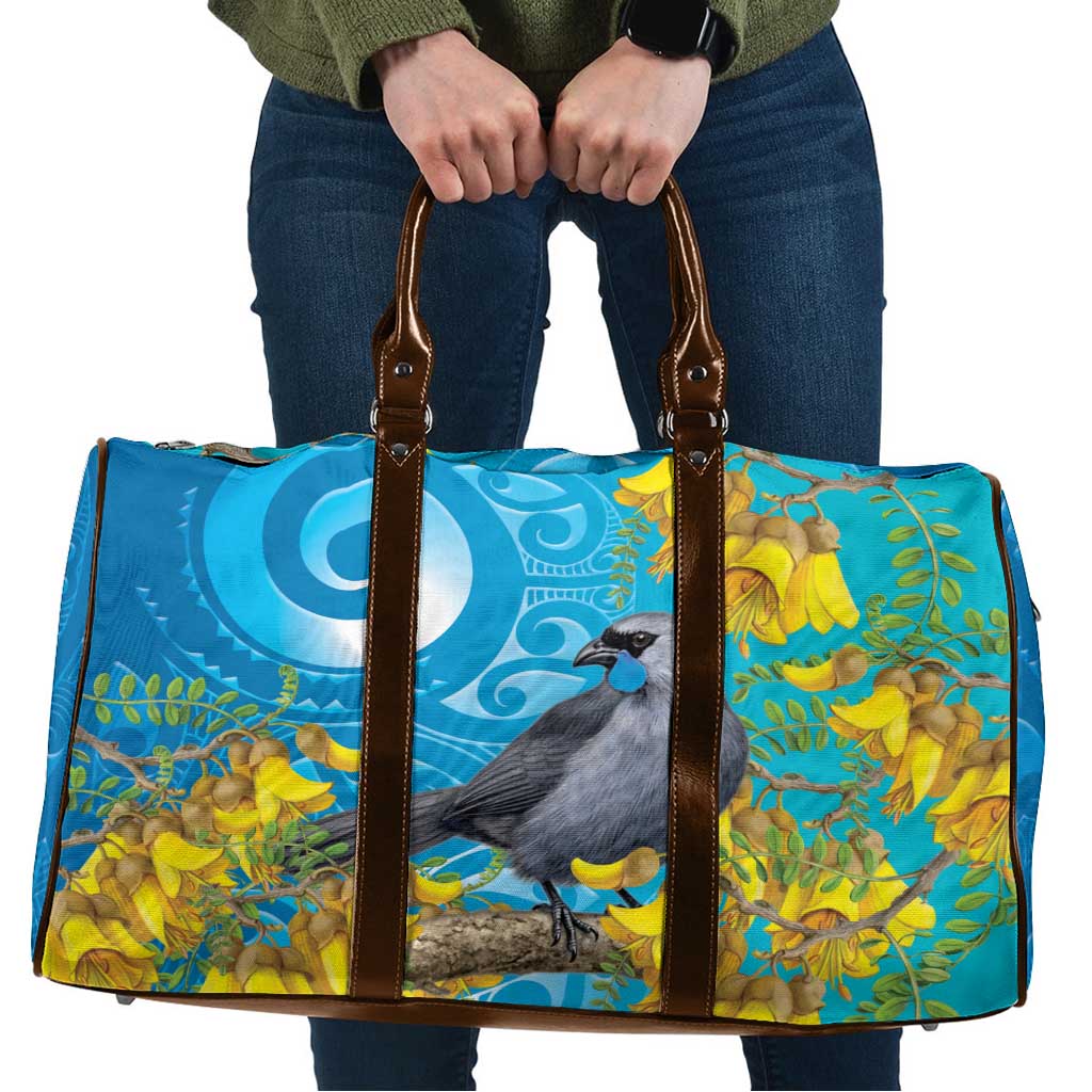 New Zealand Kokako Bird Travel Bag Maori Koru With Kowhai Flowers - Aussie Hoodie
