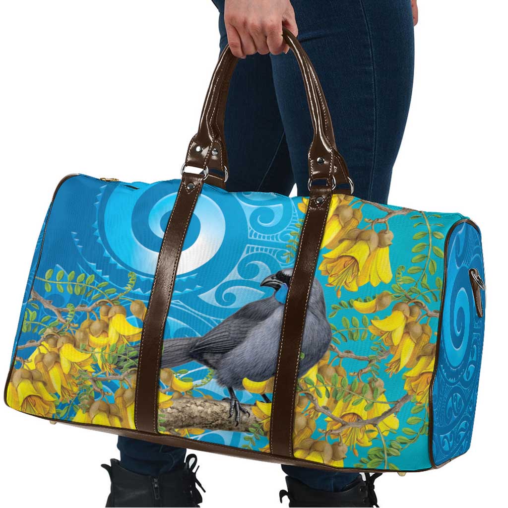 New Zealand Kokako Bird Travel Bag Maori Koru With Kowhai Flowers - Aussie Hoodie