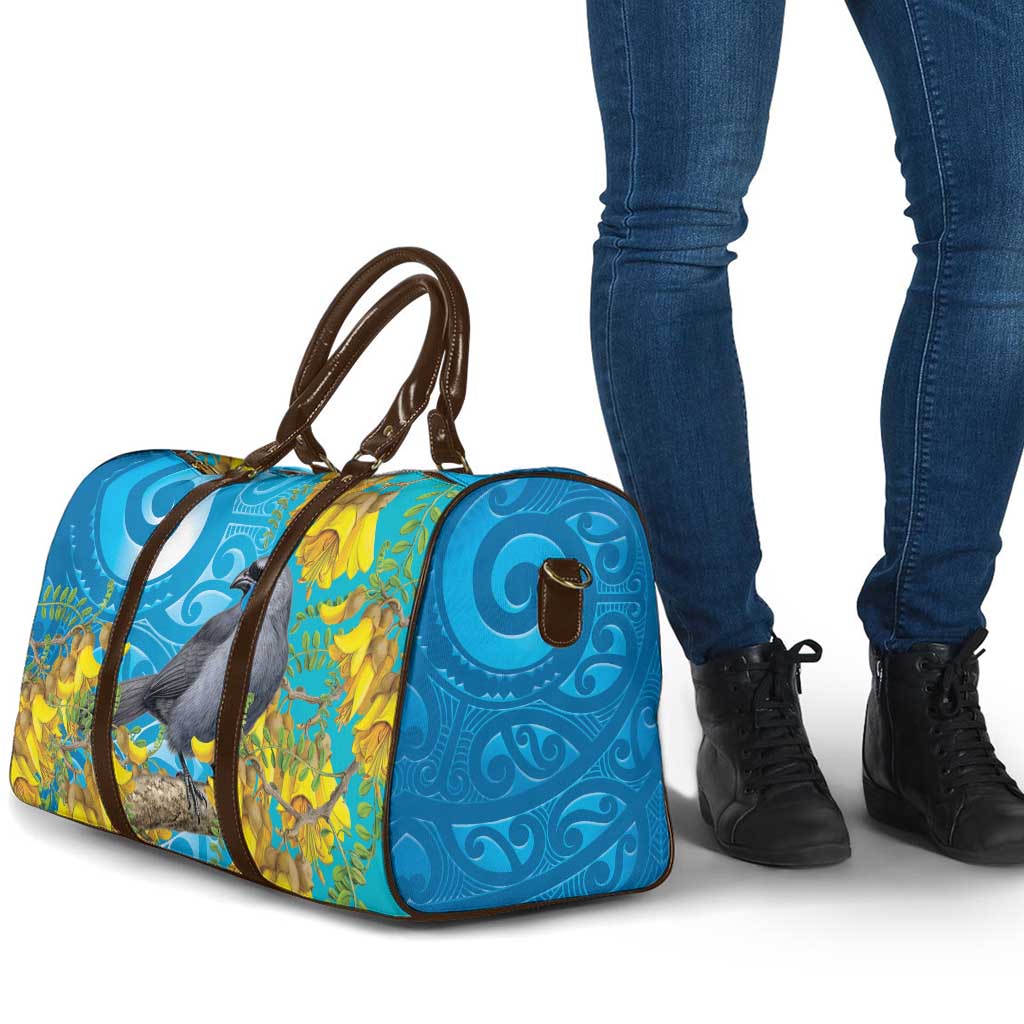 New Zealand Kokako Bird Travel Bag Maori Koru With Kowhai Flowers - Aussie Hoodie