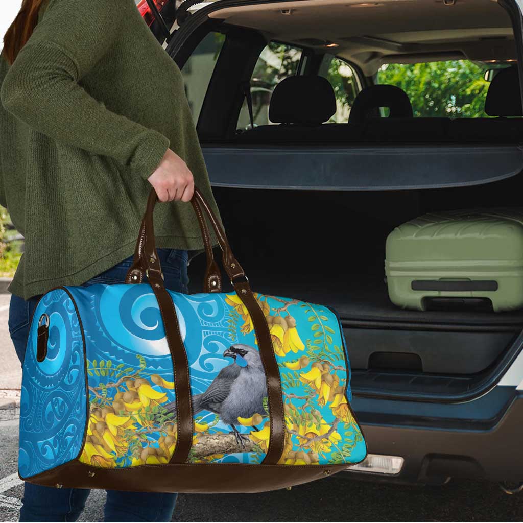 New Zealand Kokako Bird Travel Bag Maori Koru With Kowhai Flowers - Aussie Hoodie