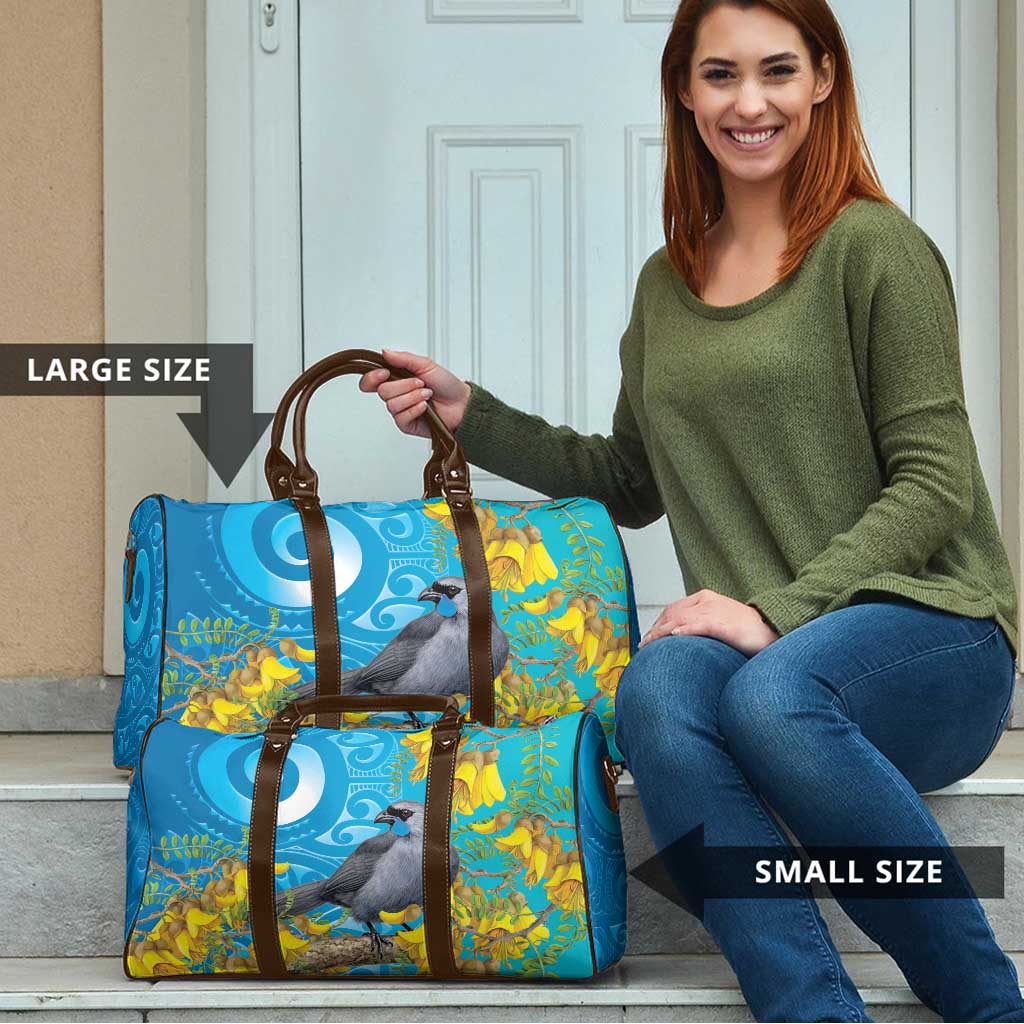 New Zealand Kokako Bird Travel Bag Maori Koru With Kowhai Flowers - Aussie Hoodie
