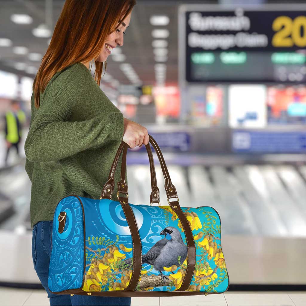New Zealand Kokako Bird Travel Bag Maori Koru With Kowhai Flowers - Aussie Hoodie