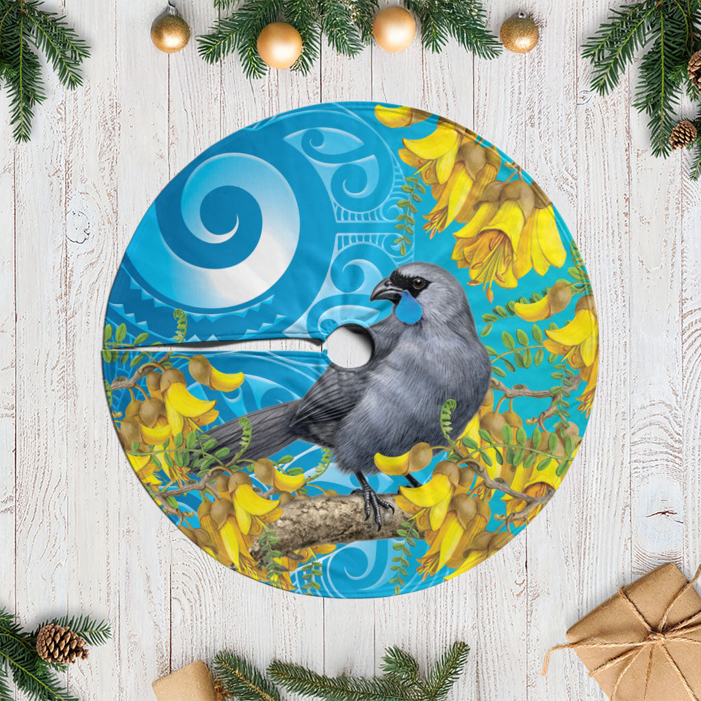 New Zealand Kokako Bird Tree Skirt Maori Koru With Kowhai Flowers