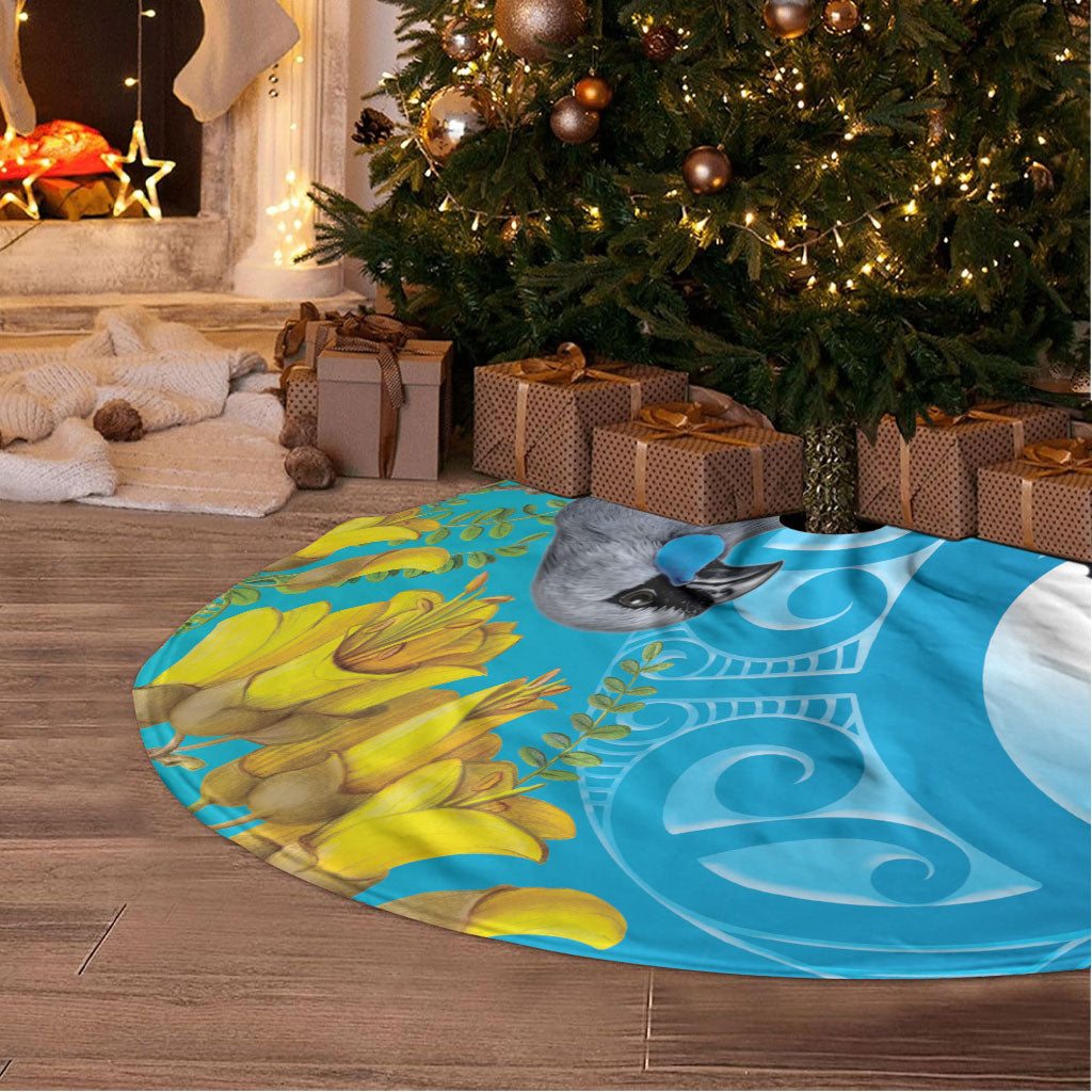 New Zealand Kokako Bird Tree Skirt Maori Koru With Kowhai Flowers