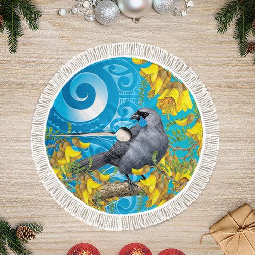 New Zealand Kokako Bird Tree Skirt Maori Koru With Kowhai Flowers