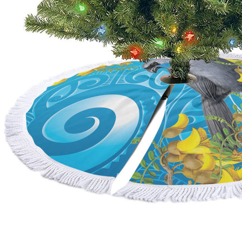 New Zealand Kokako Bird Tree Skirt Maori Koru With Kowhai Flowers