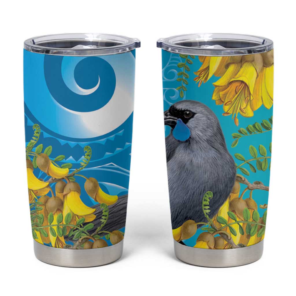 New Zealand Kokako Bird Tumbler Cup Maori Koru With Kowhai Flowers - Aussie Hoodie