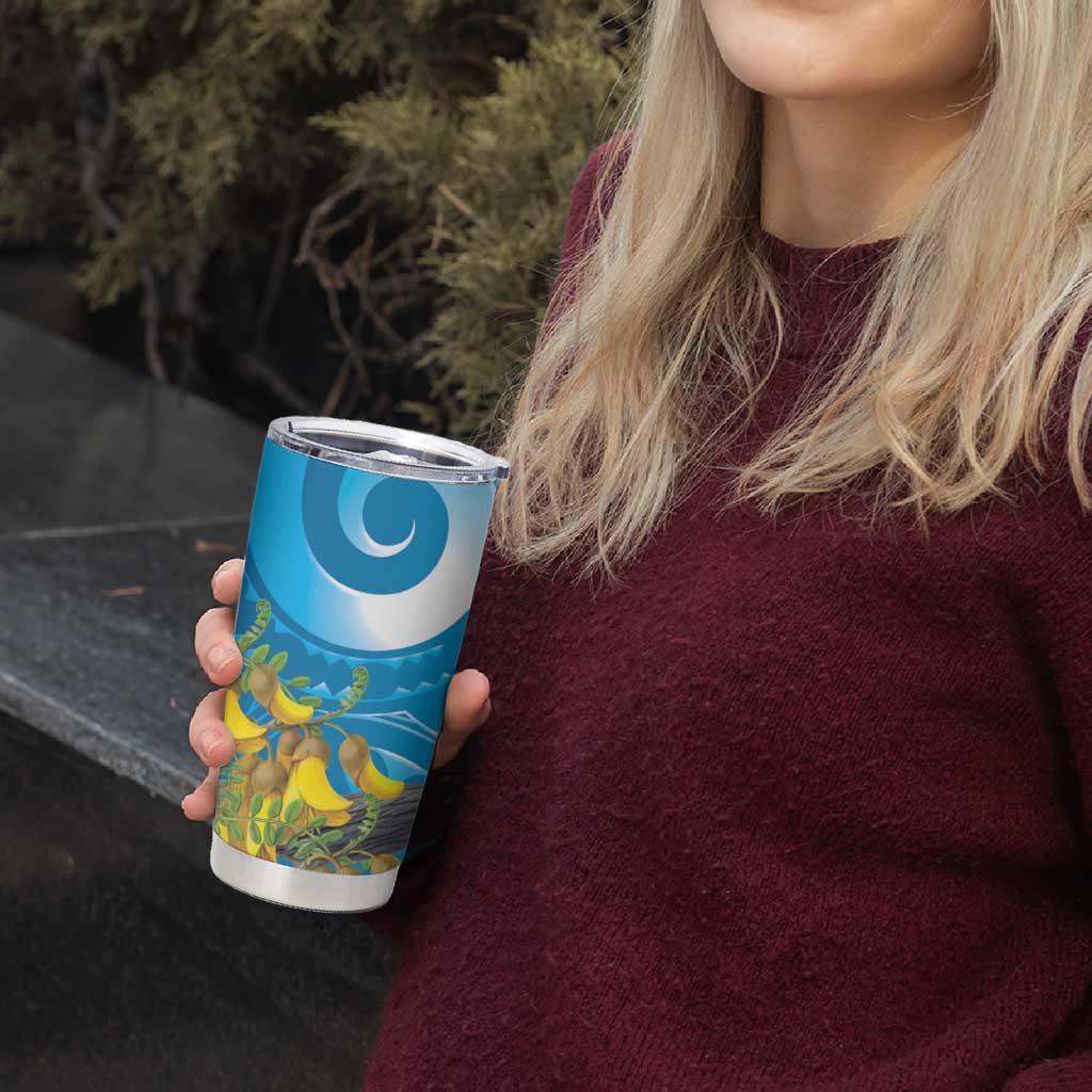 New Zealand Kokako Bird Tumbler Cup Maori Koru With Kowhai Flowers - Aussie Hoodie