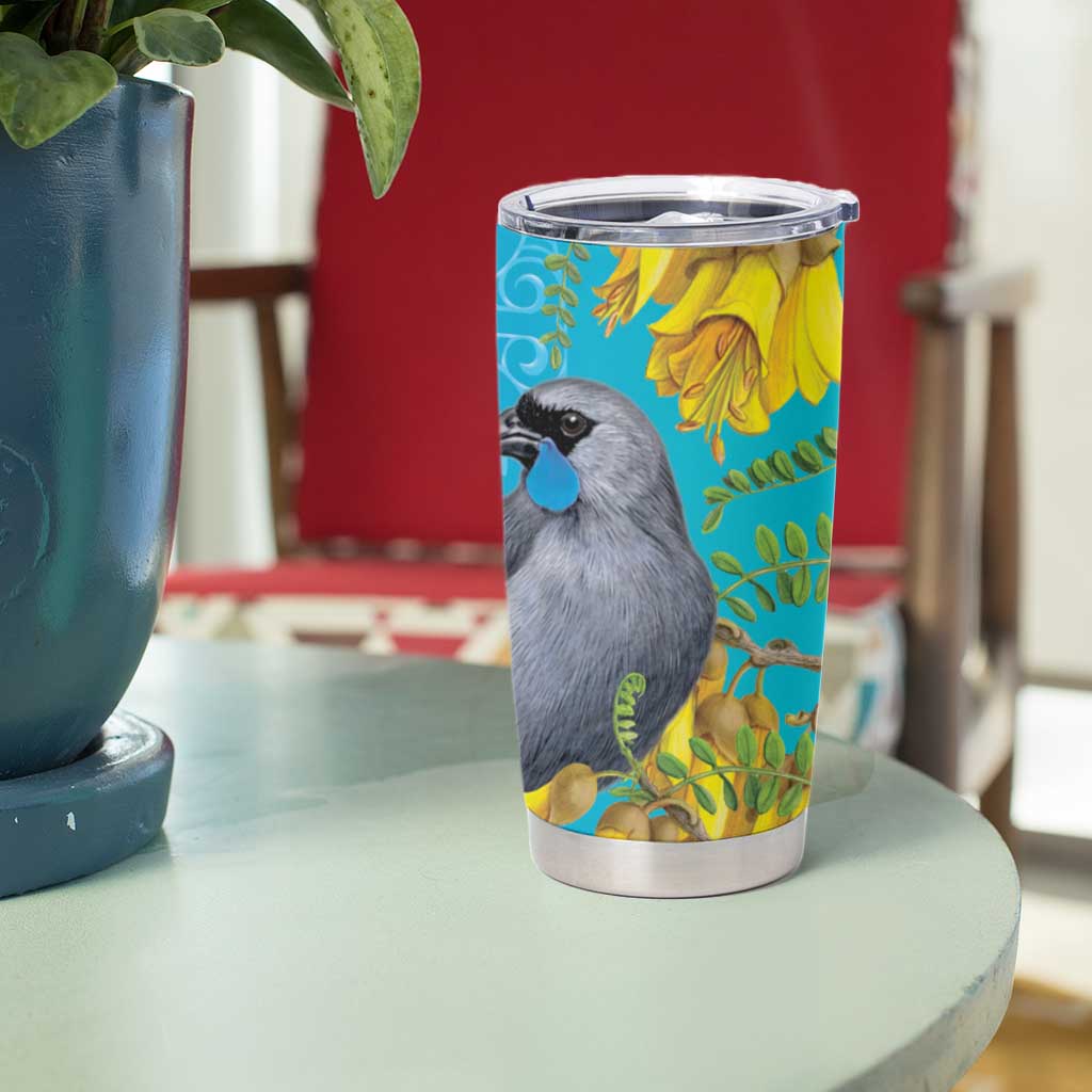 New Zealand Kokako Bird Tumbler Cup Maori Koru With Kowhai Flowers - Aussie Hoodie