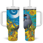 New Zealand Kokako Bird Tumbler With Handle Maori Koru With Kowhai Flowers - Aussie Hoodie