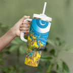 New Zealand Kokako Bird Tumbler With Handle Maori Koru With Kowhai Flowers - Aussie Hoodie