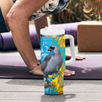 New Zealand Kokako Bird Tumbler With Handle Maori Koru With Kowhai Flowers - Aussie Hoodie