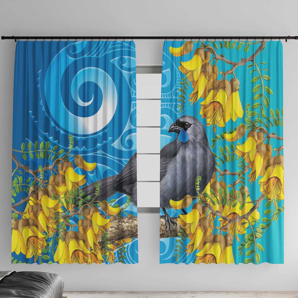 New Zealand Kokako Bird Window Curtain Maori Koru With Kowhai Flowers - Aussie Hoodie