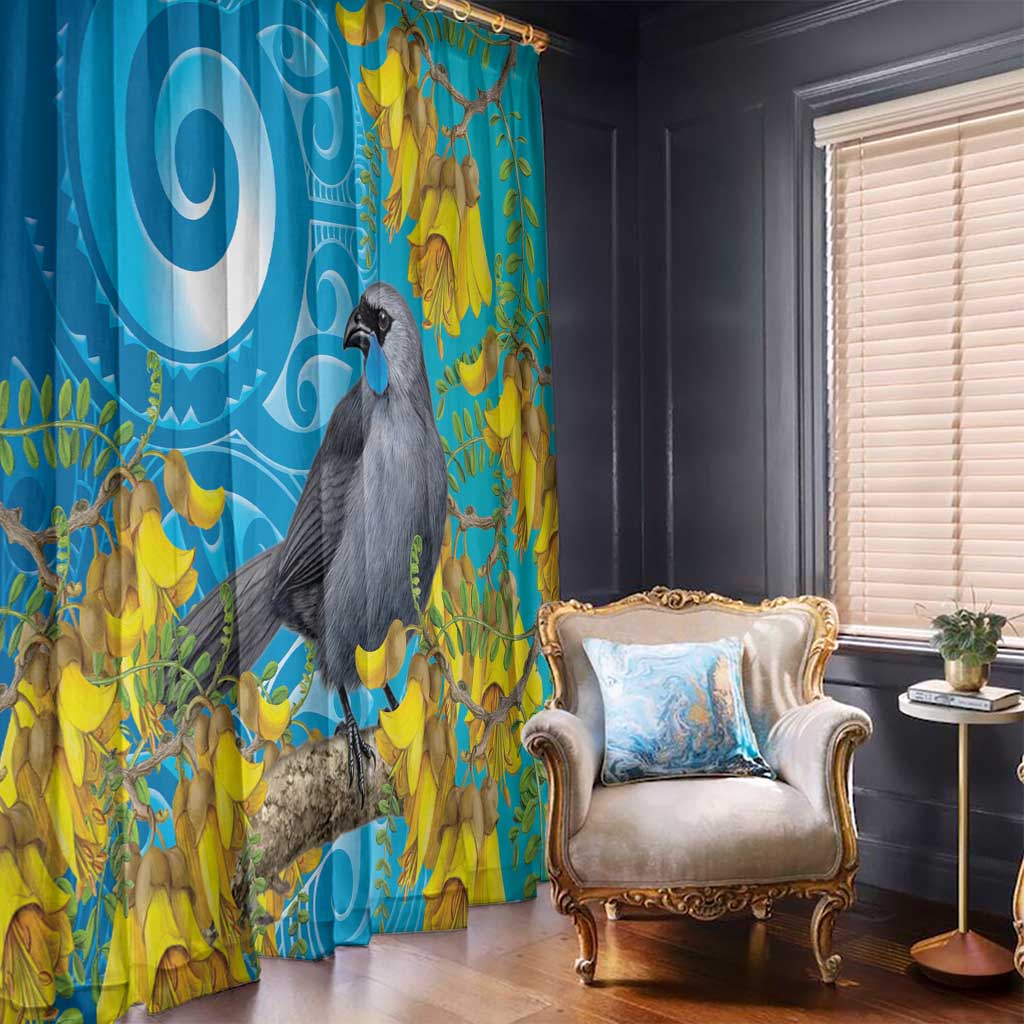 New Zealand Kokako Bird Window Curtain Maori Koru With Kowhai Flowers - Aussie Hoodie