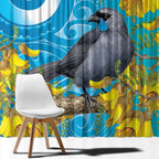 New Zealand Kokako Bird Window Curtain Maori Koru With Kowhai Flowers - Aussie Hoodie