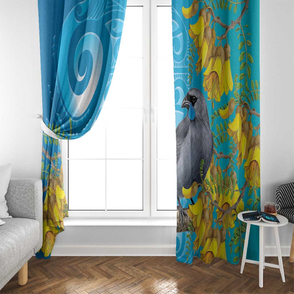 New Zealand Kokako Bird Window Curtain Maori Koru With Kowhai Flowers - Aussie Hoodie