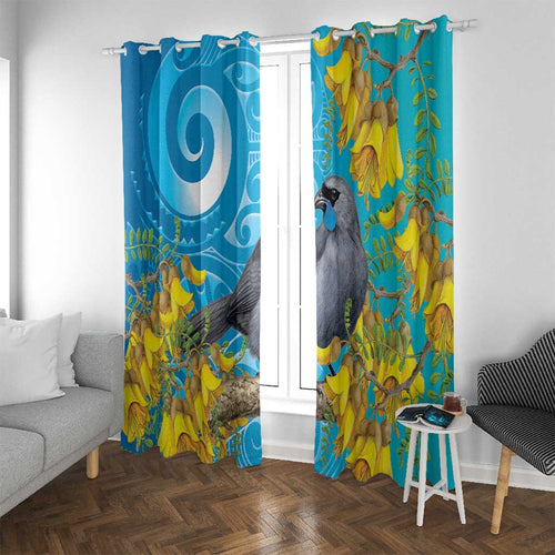 New Zealand Kokako Bird Window Curtain Maori Koru With Kowhai Flowers - Aussie Hoodie