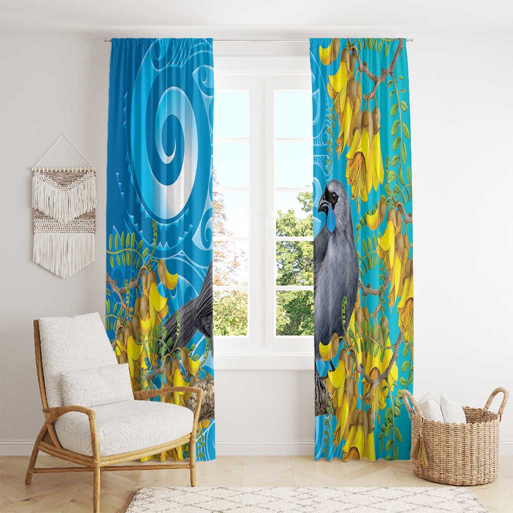 New Zealand Kokako Bird Window Curtain Maori Koru With Kowhai Flowers - Aussie Hoodie