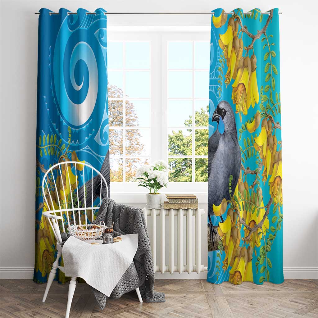 New Zealand Kokako Bird Window Curtain Maori Koru With Kowhai Flowers - Aussie Hoodie
