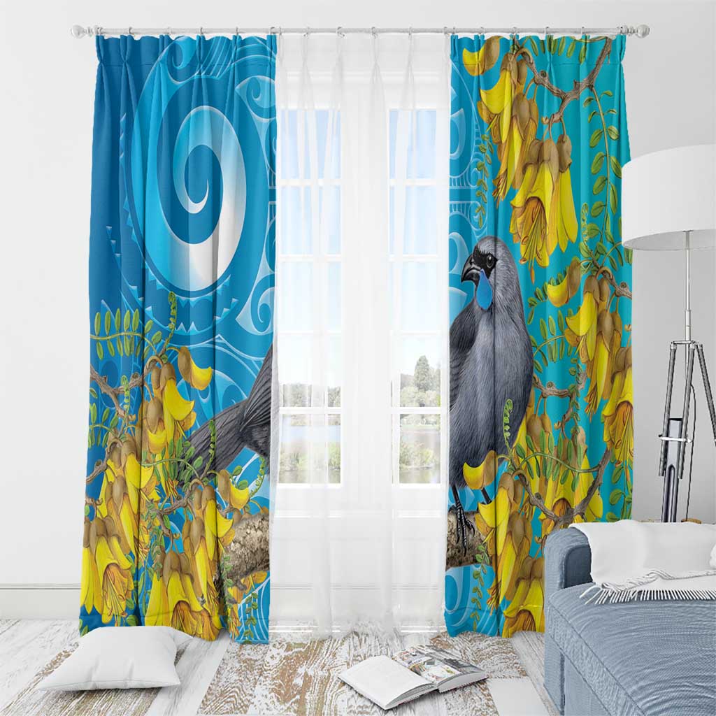 New Zealand Kokako Bird Window Curtain Maori Koru With Kowhai Flowers - Aussie Hoodie