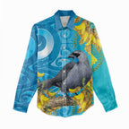 New Zealand Kokako Bird Women Casual Shirt Maori Koru With Kowhai Flowers - Aussie Hoodie