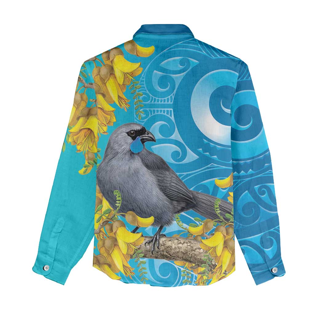 New Zealand Kokako Bird Women Casual Shirt Maori Koru With Kowhai Flowers - Aussie Hoodie