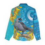 New Zealand Kokako Bird Women Casual Shirt Maori Koru With Kowhai Flowers - Aussie Hoodie