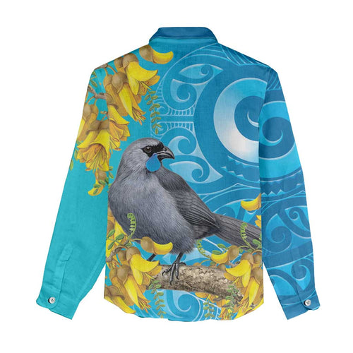 New Zealand Kokako Bird Women Casual Shirt Maori Koru With Kowhai Flowers - Aussie Hoodie
