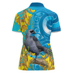 New Zealand Kokako Bird Women Polo Shirt Maori Koru With Kowhai Flowers - Aussie Hoodie