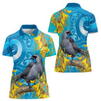 New Zealand Kokako Bird Women Polo Shirt Maori Koru With Kowhai Flowers - Aussie Hoodie