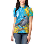 New Zealand Kokako Bird Women Polo Shirt Maori Koru With Kowhai Flowers - Aussie Hoodie