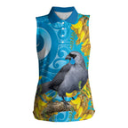 New Zealand Kokako Bird Women Sleeveless Polo Shirt Maori Koru With Kowhai Flowers - Aussie Hoodie