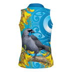 New Zealand Kokako Bird Women Sleeveless Polo Shirt Maori Koru With Kowhai Flowers - Aussie Hoodie