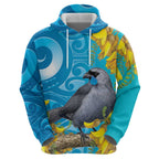 New Zealand Kokako Bird Zip Hoodie Maori Koru With Kowhai Flowers - Aussie Hoodie