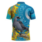 New Zealand Kokako Bird Zipper Polo Shirt Maori Koru With Kowhai Flowers - Aussie Hoodie
