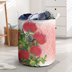 New Zealand Fantail Laundry Basket Maori Koru With Pohutukawa Flowers - Aussie Hoodie