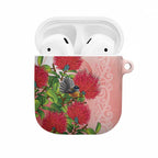 New Zealand Fantail AirPods Case Maori Koru With Pohutukawa Flowers - Aussie Hoodie