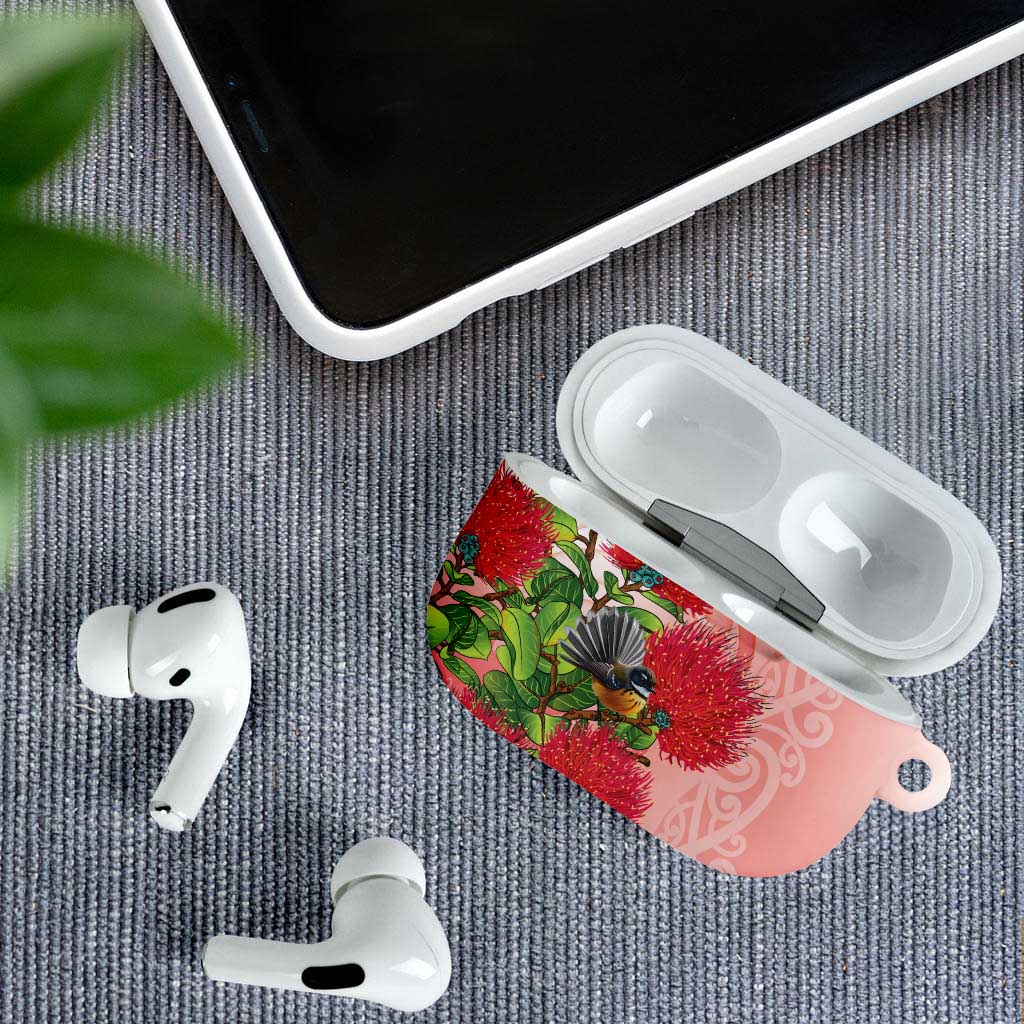 New Zealand Fantail AirPods Case Maori Koru With Pohutukawa Flowers - Aussie Hoodie