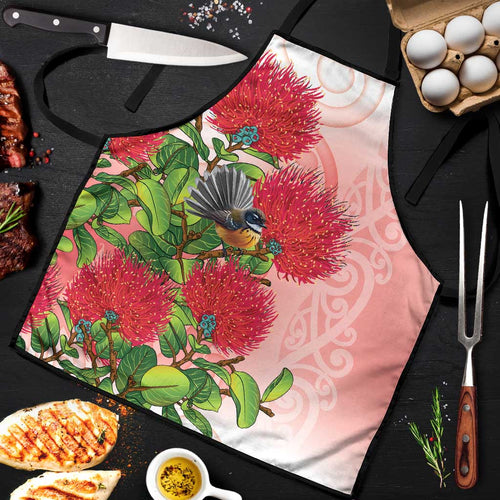 New Zealand Fantail Apron Maori Koru With Pohutukawa Flowers - Aussie Hoodie