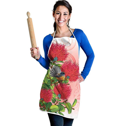 New Zealand Fantail Apron Maori Koru With Pohutukawa Flowers - Aussie Hoodie