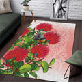 New Zealand Fantail Area Rug Maori Koru With Pohutukawa Flowers - Aussie Hoodie