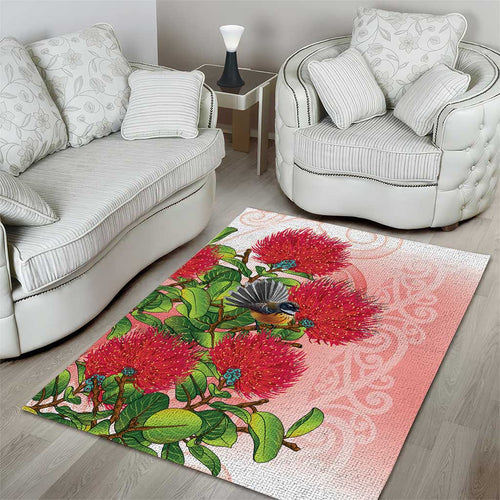 New Zealand Fantail Area Rug Maori Koru With Pohutukawa Flowers - Aussie Hoodie