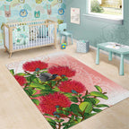 New Zealand Fantail Area Rug Maori Koru With Pohutukawa Flowers - Aussie Hoodie