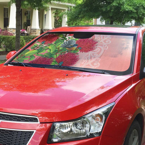 New Zealand Fantail Auto Sun Shade Maori Koru With Pohutukawa Flowers - Aussie Hoodie