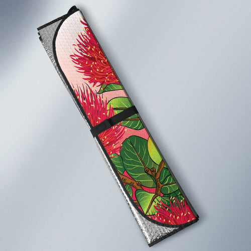 New Zealand Fantail Auto Sun Shade Maori Koru With Pohutukawa Flowers - Aussie Hoodie