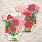 New Zealand Fantail Baby Onesie Maori Koru With Pohutukawa Flowers