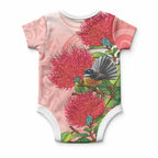 New Zealand Fantail Baby Onesie Maori Koru With Pohutukawa Flowers