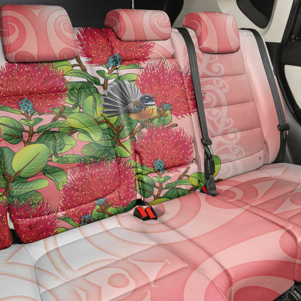 New Zealand Fantail Back Car Seat Cover Maori Koru With Pohutukawa Flowers - Aussie Hoodie