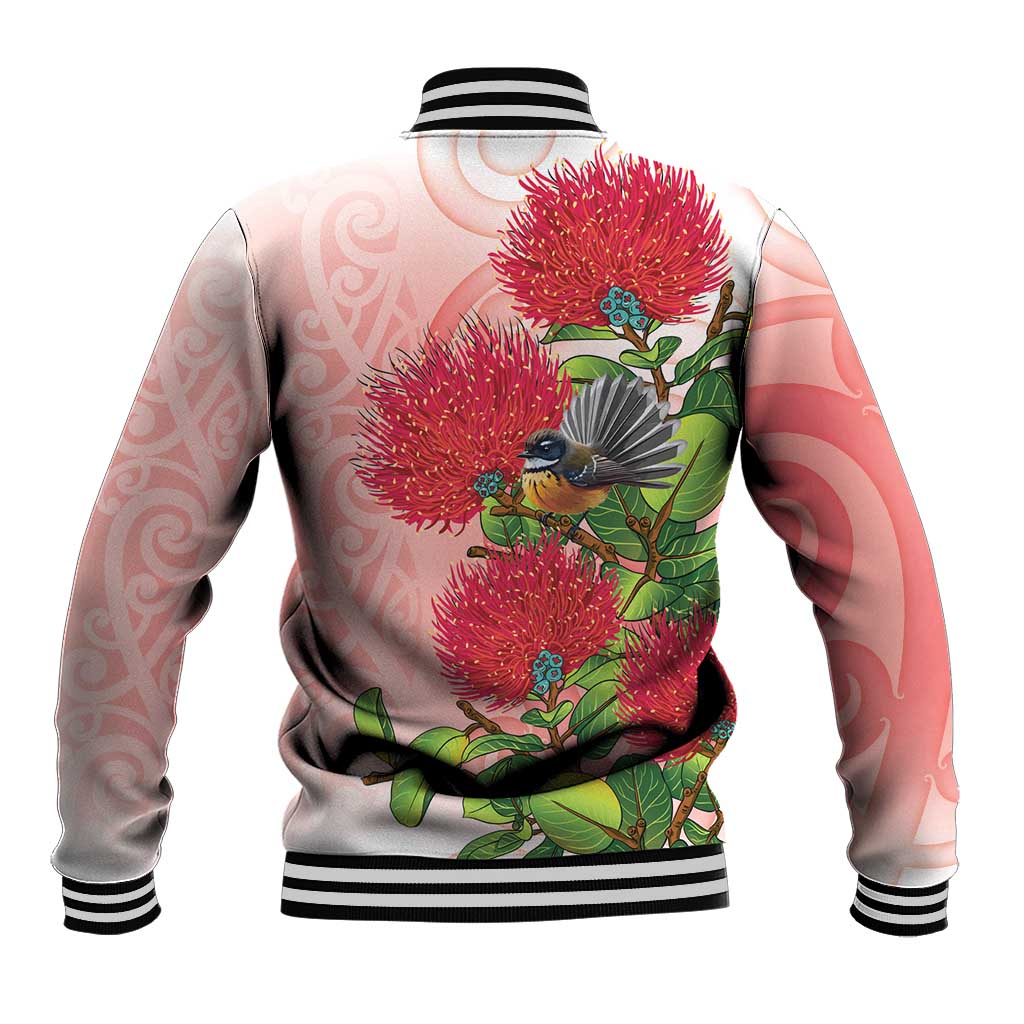 New Zealand Fantail Baseball Jacket Maori Koru With Pohutukawa Flowers - Aussie Hoodie