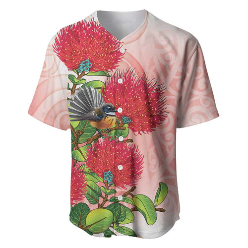 New Zealand Fantail Baseball Jersey Maori Koru With Pohutukawa Flowers - Aussie Hoodie